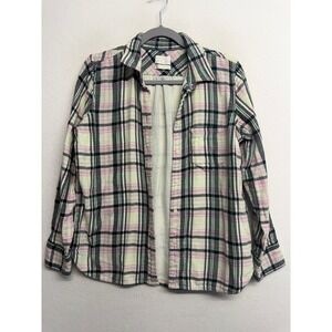 J.Crew Classic Fit Plaid Flannel Shirt Pink Green S Cotton.